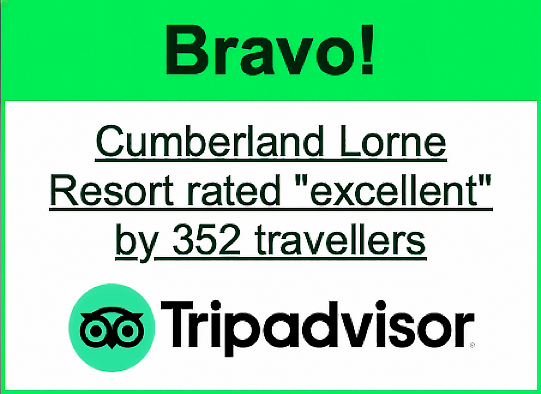 Bravo! Cumberland Lorne Resort rated "excellent" by 352 travellers on Tripadvisor